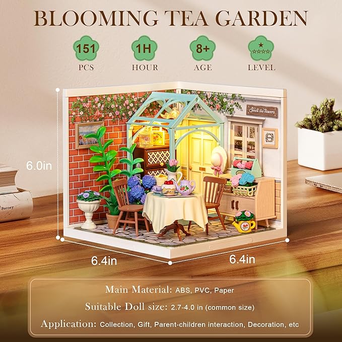 ROBOTIME Super Creator Toy Building Set DIY Miniature House Kit with LED Tiny Room Making Kit Expandable Plastic Craft Toy for Creative Play Home Decor Unique Hobby Gift (Blooming Tea Garden)