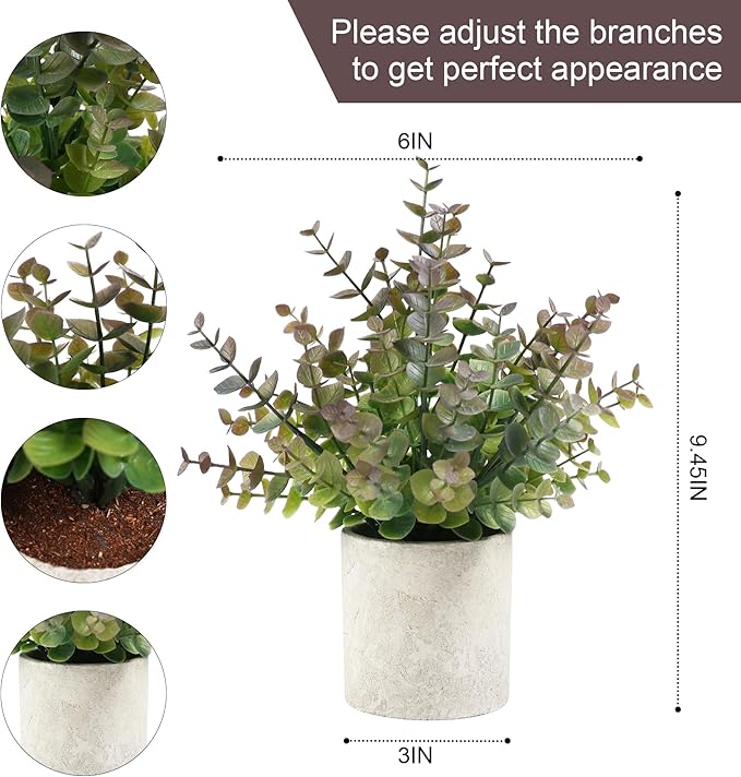 Coferset 2 Pack Small Fake Plants Christmas Greenery Eucalyptus Potted Artificial Plants for Shelf Desk Home Bathroom Farmhouse Room Coffee Table Decor Christmas Decor(Purple)