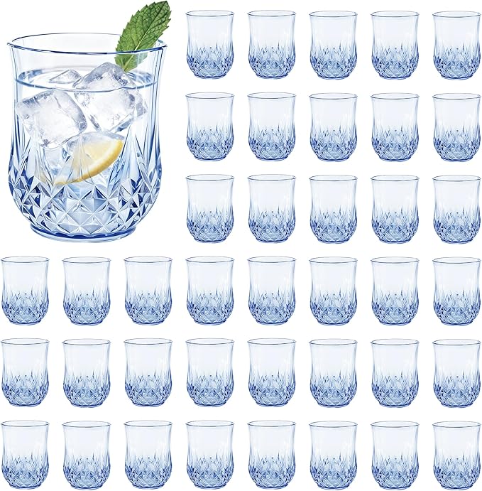 LEYIQU Stemless Wine Glasses, Plastic Reusable Cups Vintage Drinking Glasses Tumblers, Valentine’s Day Gifts for Couples, for Whisky, Beer, Juice, Beverages, Cocktai (40, 12oz-Blue)
