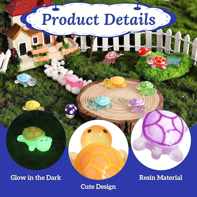 60 PCS Mini Resin Turtles, Luminous Miniature Turtle Figurines, Tiny Sea Turtle Animals Glow in The Dark for Dollhouse, Aquarium, Party Fillers, Cake Decorations, Fairy Garden Landscape
