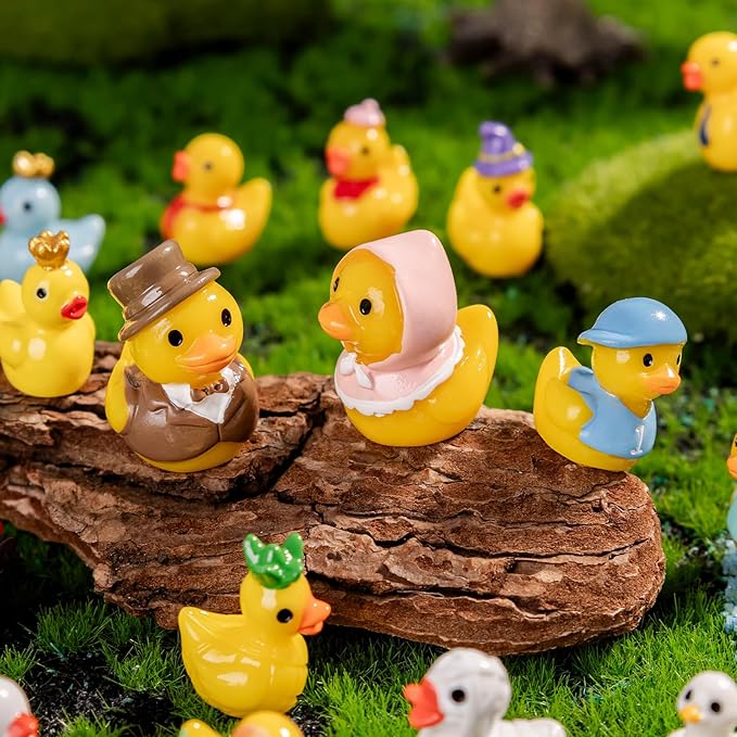 62Pcs Multicolor Mini Resin Ducks,Tiny Ducks to Hide,Exquisite Little Ducks Micro Sculptures,Fairy Garden/Dollhouse Decor/Miniature Landscape Ornaments