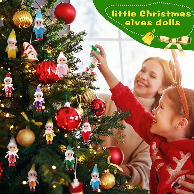 14 Pieces Christmas Tiny Elf Dolls Bulk Colorful Vinyl Felt Mini Plush Elves Figures Small Elf Doll Set for Christmas New Year Room Decoration