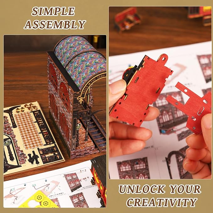 Book Nook Kits for Adults, Zero Platform DIY Book Nook Kit, 3D booknook Craft Kits Bookshelf Insert with Sensor LED Light, Creative Craft Gift for Adults & Teens