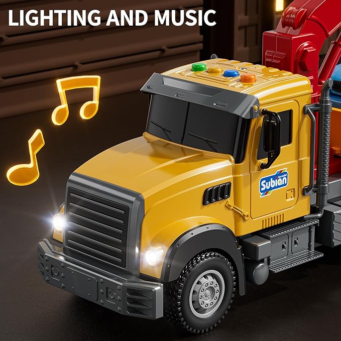 Kids Toys for 3 4 5 6 7 Years Old Boys, Tow Truck Toy,Friction Powered Transport Truck Crane Vehicle Toy with Lights and Sounds,Birthday Gifts for Boys Girls