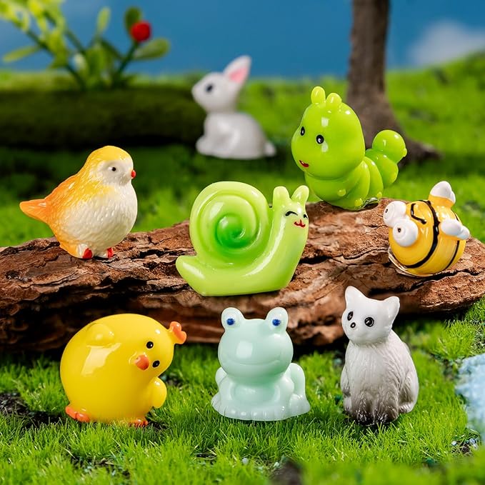 42 Pcs Mini Resin Animals Set,Hidden Tiny Figurines for Fairy Garden Decor,Dollhouse Accessories,Miniature Landscape Decoration