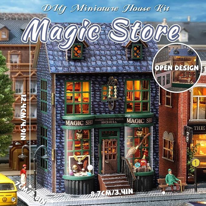 Kisoy DIY Miniature House Kit, Tiny House Building Kit with Furniture and LED Light for Adults and Teens, DIY Mini House Craft Kit, Decorations/Gifts for Family and Friends(Magic Shop)