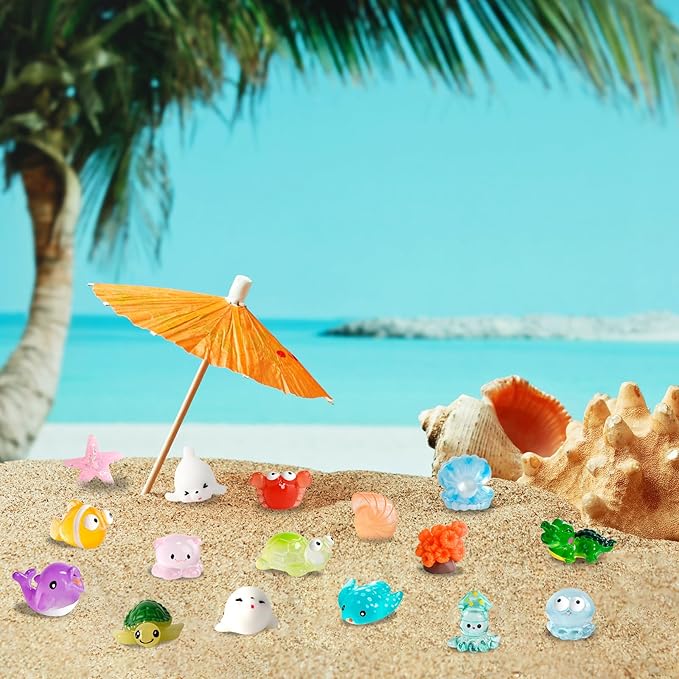 120 PCS Miniature Ocean Theme Mini Resin Ocean Animals Ocean Mini Figurines Resin Axolotl for DIY Fish Tank Accessories, Micro Landscape Aquarium
