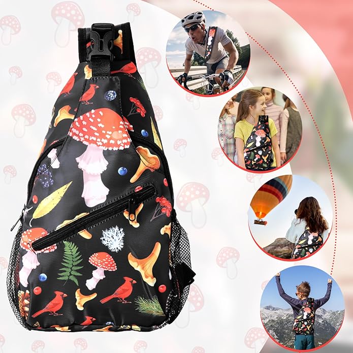 Paterr 3 Pcs Mushroom Gifts Stuff Decor Mushroom Sling Bag Backpack Keychain Purse Christmas Accessories for Women Hiking Lovers Birthday