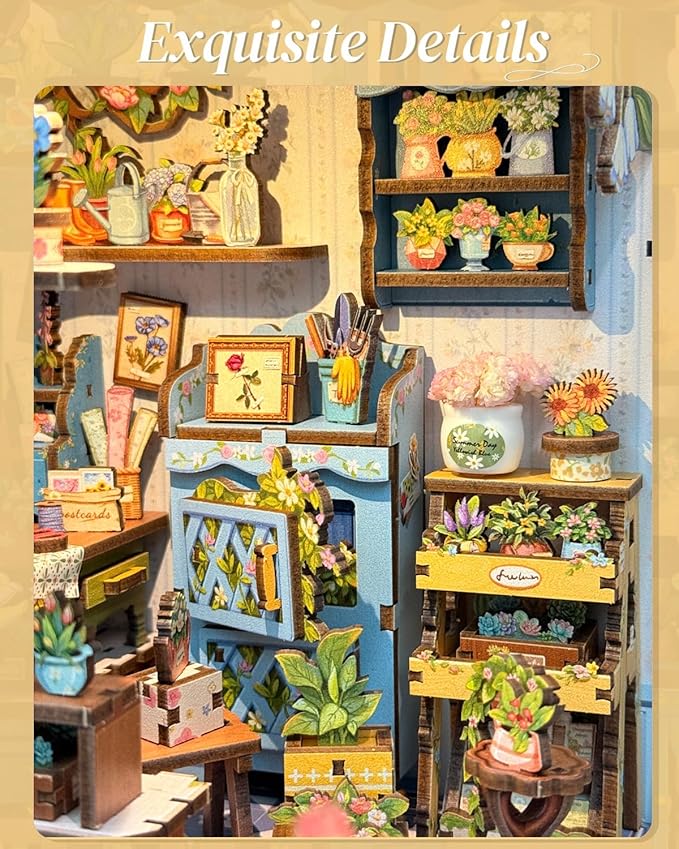 CUTEBEE Book Nook Kit - DIY Miniature House Dollhouse Kit for Adults, Booknook Tiny House Bookshelf Decor 3D Wooden Puzzle, Gifts for Family and Friends (Anna's Blue Blossom)