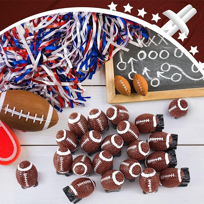 50 Pcs Mini Football Figurine for Crafts Resin Miniature Football with Base Small Sports Ball Mini Sport Balls Simulation Model for DIY Birthday Gift Bag Stuffer Party Decor Cake Topper
