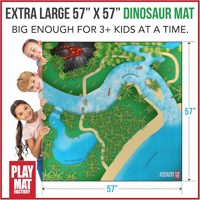 Dinosaur Play Mat, Extra Large Dinosaur Mat, Dinosaur Landscape with Volcano, Great for Kids to Create a Dino World with Dinosaur Toys, Educational, Easy to Clean, Foldable, Large Activity Mat