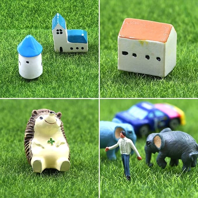 Elcoho 36 Pieces Fake Grass for Crafts Fairy Garden 6 x 6 Inches Artificial Garden Grass for Miniature Ornament Dollhouse DIY Decoration