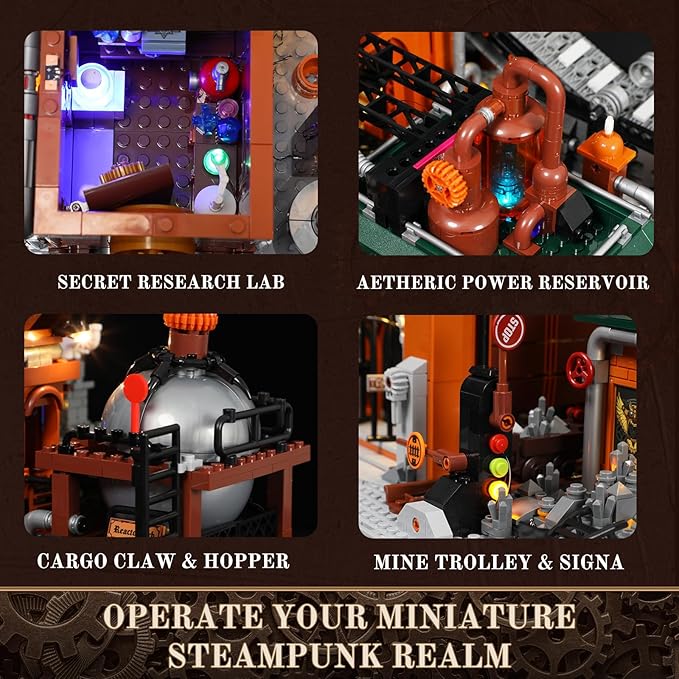 Lumibricks Steampunk Ore Factory Lighting Building-Bricks Set, 3138 Pcs Interactive Mechanical Factory Collection Display Set for Adults and Steampunk Lovers