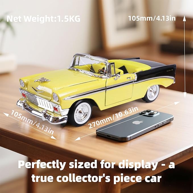1956 Chevrolet Bel Air 1/18 Scale Die-Cast Metal Model Premium Classic Vintage Alloy Collection Cars with Display Case, for Kids Men and Teens Dad 14+ Year