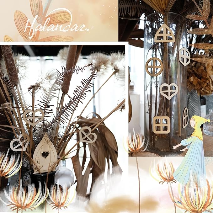 Halandar 56 Pcs Fairy Door & Window Craft Kit - Wooden Garden Doors, Mini Fences, Unpainted Miniature Accessories for Home Party Event Decor - DIY Fairy House Decorations (Classic)