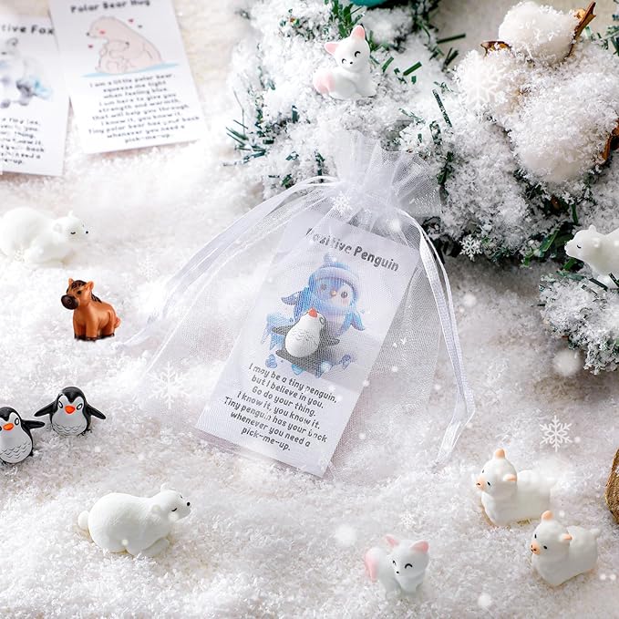 Suzile 25 Set Employee Appreciation Gifts Bulk Mini Polar Animal Figures Thank You Team Gift Pun Inspirational Card for Coworker Funny Resin Penguin Polar Bear Fox Alpaca Pony Office Favor