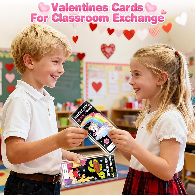 Shemira Valentines Day Gifts for Kids-24 Pack Scratch Art Crafts Notebook Kit with Valentines Cards for Kids, Valentines Day Cards for School Classroom Exchange, Valentines Party Favor Supplies