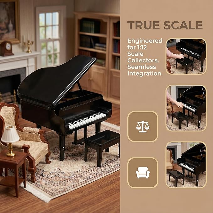 VOSAREA Miniature Piano for Dollhouse 1 Set Mini Piano Modeling Model Stool Traditional Craftsmanship for Decor Tiny House Accessories