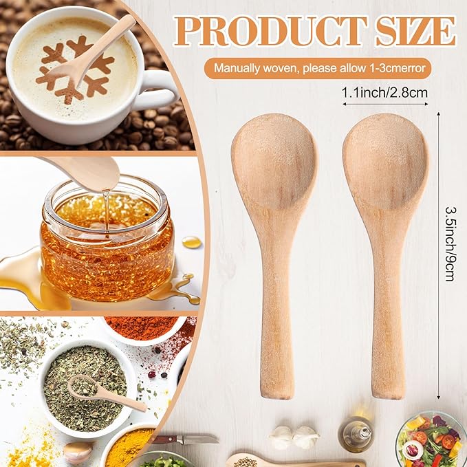 Boao 200 Pcs Small Wooden Spoons, 3.5'' L, Mini Wood Natural Tiny Spoons Wooden Little Teaspoons for Jars Sugar Creamer Honey Spices Salt Kitchen Supplies (Light Wood)