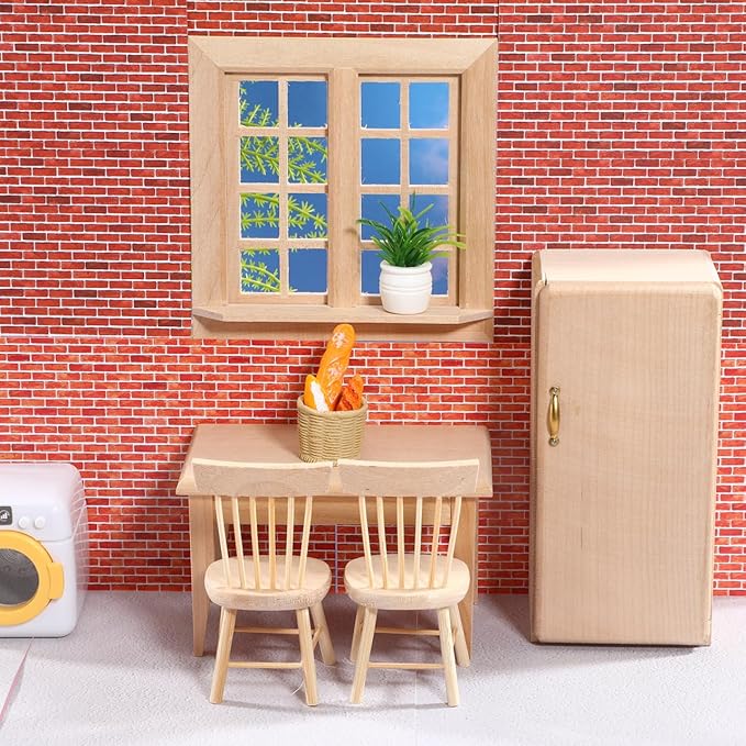 Gadpiparty Doll House Window, Uncolored Wooden Miniature Window for Dollhouse Decor, 1:12 Scale Craft Mini Model, Khaki Synthetic Material, 4. 17 Inch