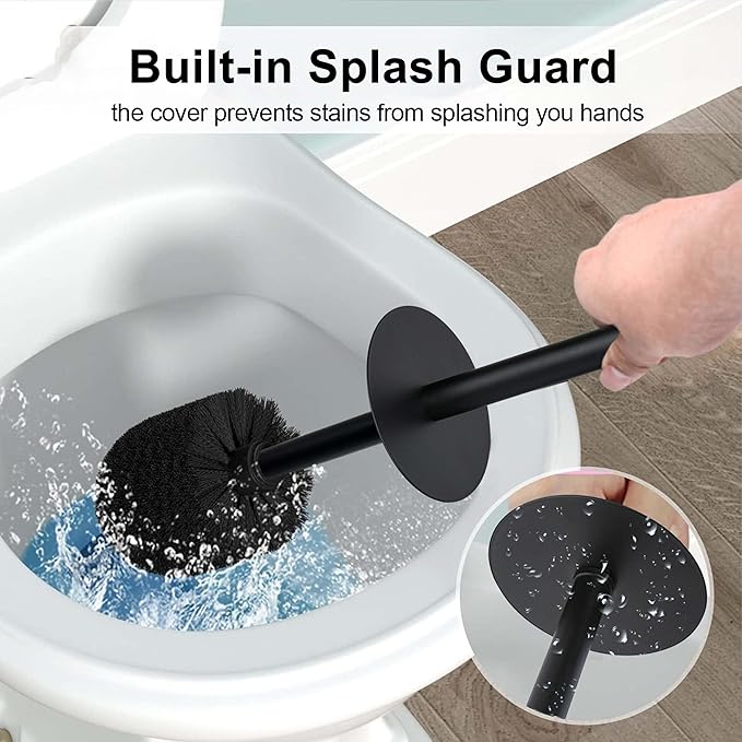 Indecor Home Matte Black Geo Design Resin Toilet Bowl Holder and Brush Set, Stylish Geometric Design with Durable Bristles, Compact and Modern