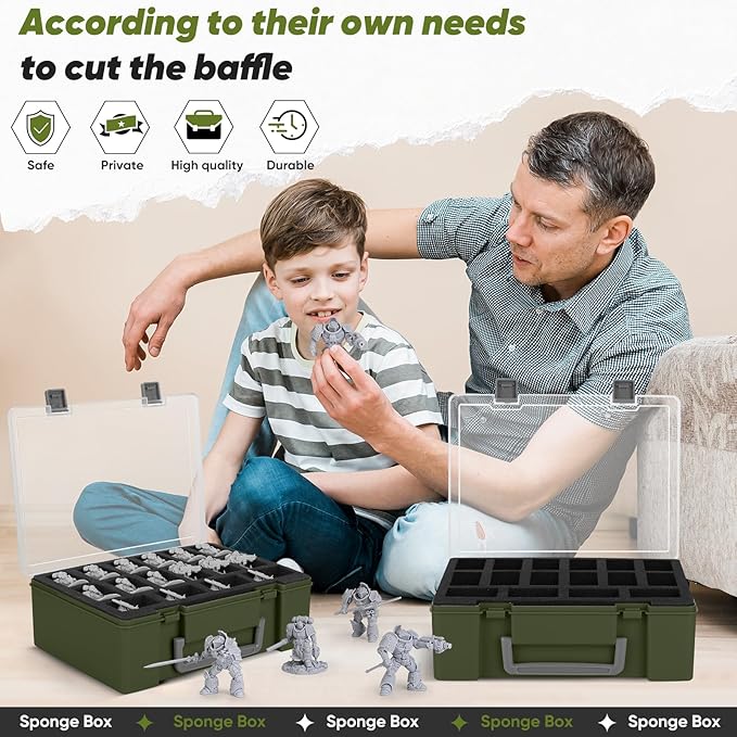 Miniature Storage Carrying Figure Case - 32 Slot Figurine Minature Carrying Case with 2 Foam Layer for Miniatures Compatible with 40k, DND & More (green1)