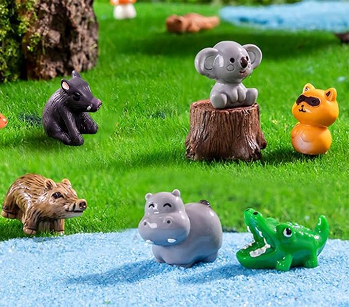 37 Pcs Mini Resin Animal Figurines for Dollhouse Fairy Garden Accessories Micro Landscape Decor Mystery Blind Bag with Tiger Elephant Owl Giraffe Panda Flamingo Fox Monkey Hippo