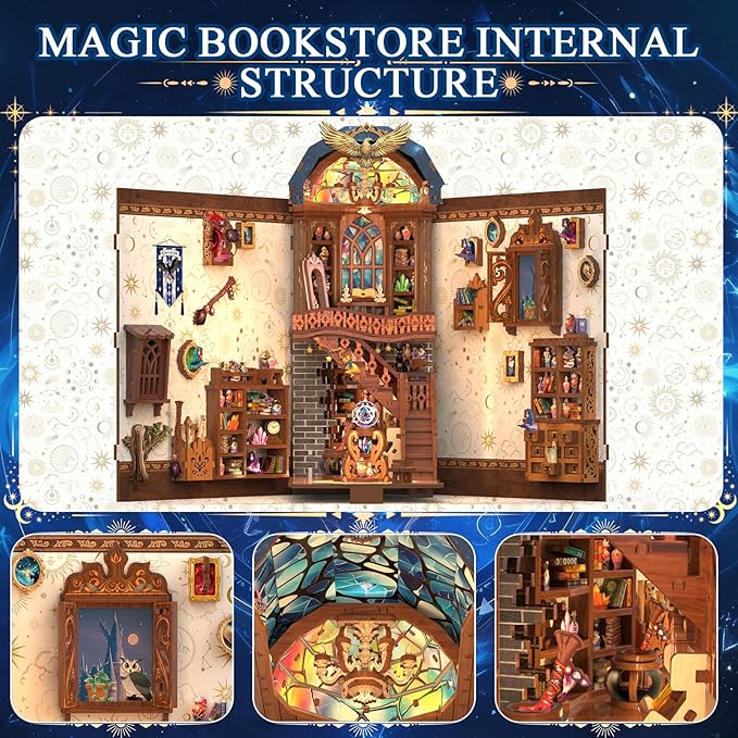 Book-Nook-Kit, DIY Miniature House Kit for Adults/Teens/Beginners, Craft Dollhouse Kit Magic Booknook Tiny House 3D Wooden Puzzle, Model Building Kit with LED Light, Great Gifts for Family and Friends