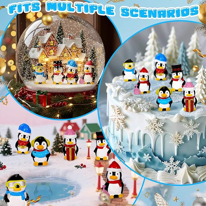 Bbiamsleep 12 Pcs Mini Resin Penguin Figurines Miniature Tiny Penguins Christmas Figurines for Fairy Garden Christmas Snow Globes Home Winter Village Decor