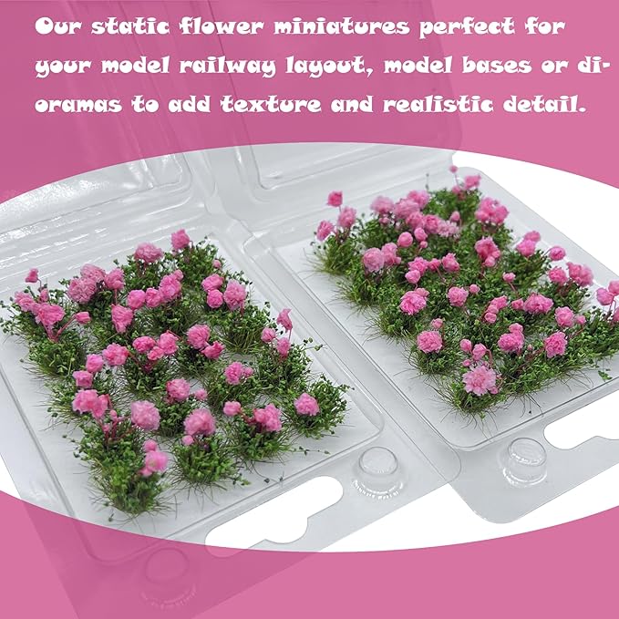 Woohome Flower Cluster Flower Vegetation Groups Grass Tufts Miniature Static Scenery for DIY Architecture Building Model Railway Train Diorama Garden Scenery Landscape Layout (Begonia, Pink)