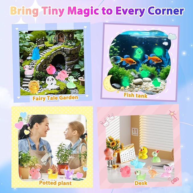 100 Pcs Blind Bags Mystery Resin Animals: Mini Glow In The Dark Resin Animals Mystery Bags For Resin Craft Fairy Garden Dollhouse Décor Collectible Mini Resin Figures Christmas Gift