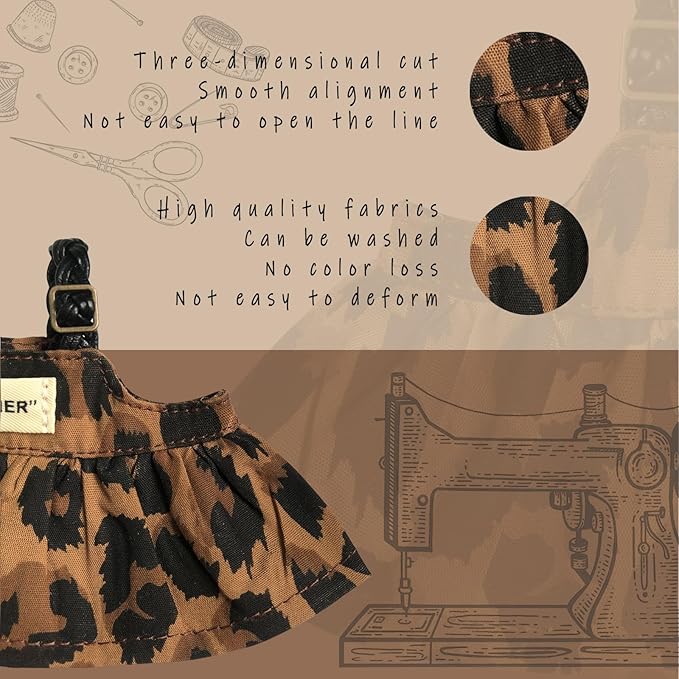 Clothes for 6.7in/17cm Dolls (Without Dolls), Sets and Accessories,5PCS (Straw hat + Bow + Sunglasses + Dress + Shoes), Collectors and As Gifts.(Leopard Print Dress)