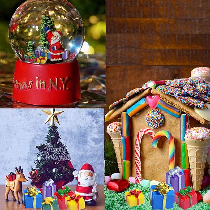 Christmas Miniature Gift Boxes Ornaments,60 Pcs Christmas Tree Mini Resin Presents Charms for Craft Dollhouse and Xmax Mini Decorations