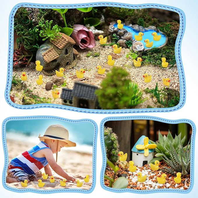 130Pcs Mini Resin Ducks,Miniature Figures Fairy Garden Duck,Tiny Resin Duck for Home Hide Prank Game Dollhouse Decor Aquarium Potted Miniature Landscape Ornament (130Pcs Yellow)