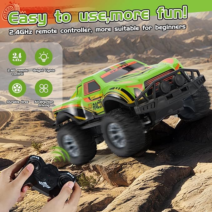 Remote Control Cool Off-Road Vehicle Truck, 2.4GHz RC Car with LED Lights, 1:20 Scale Off-Road Vehicle, Red RC Truck,Remote Control car from a Long Distance,Gifts for Children (Green)