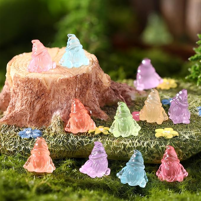 60 Pcs Mini Resin Luminous Gnomes Bulk Tiny Fairy Resin Statues Glow in The Dark Small Gnomes Miniature Figurines for Landscape Outdoor Patio Yard Lawn Plant Pots Fairy Decor (Vivid)