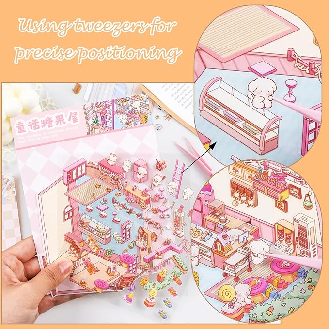 24 Sets 3D Scene Sticker Therapy Fun Cartoon Make Your Own Room Shop Scenes DIY House Stickers for Kids Cartoon Animal Relief Stress Own