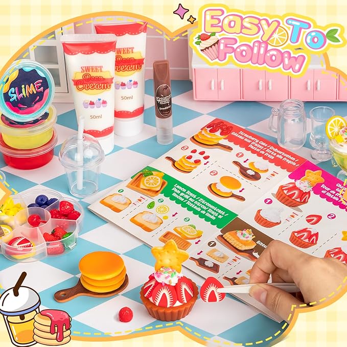 Alritz Making Miniature Food Toys Set, Mini Desserts Drinks Maker Craft Kit, DIY Simulated Strawberry Cake Pretend Play Food Set for Kids Teens Adults Ages 8 9 10+, Christmas Birthday Party Gift