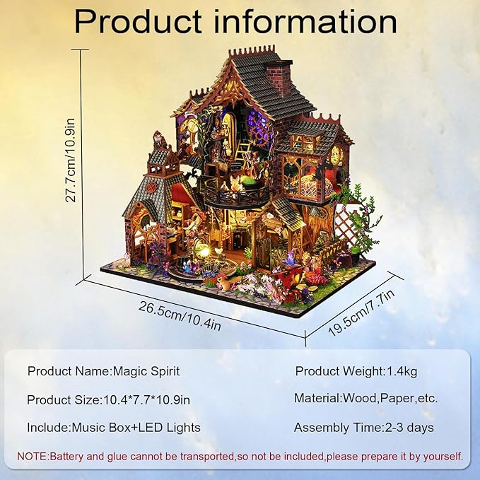 CUTEROOM DIY Miniature House Kit, Wooden Dollhouse Kit with LED Magic Tiny House Kits for Women Adult Best Birthday Gifts (Magic Spirit)