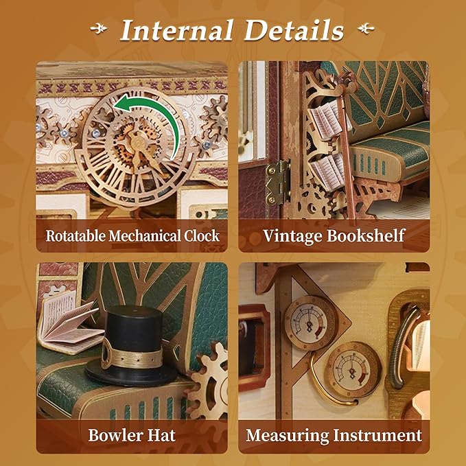 Tonecheer DIY Book Nook Kit for Adults, Miniature Infinity Train Cabin Steam Age Vintage Carriage Model, Wooden 3D Puzzle Dollhouse Booknook Decorative Bookend Gifts (Steam Fantasy)