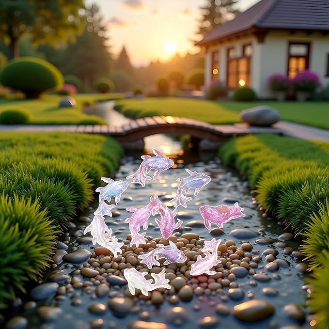 100Pcs Colorful Cute Mini Shiny Miniature Resin Goldfish Figurines, DIY Terrarium Crafts Ornament Accessories, Fairy Garden Accessories Ornament, Outdoor Decor