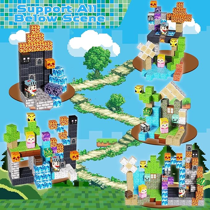150PCS Magnetic Blocks - Magnet Building Blocks, Stacking Magents Cubes Toys Forest Dark Castle Set, STEM Montessori Sensory Toys for Kids Boys and Girls Ages 3 4 5 6 7 8 9 10 Christmas Birthday Gifts