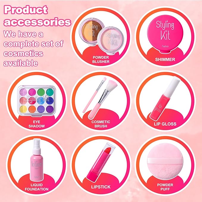 AIUAZA Children's Home Makeup Toy Set of 10, Liquid Free and Powder Free, Girl Dress-Up Toy, Kids Pretend Play，Toys for Girls Princess Birthday Gift Age 4 -12