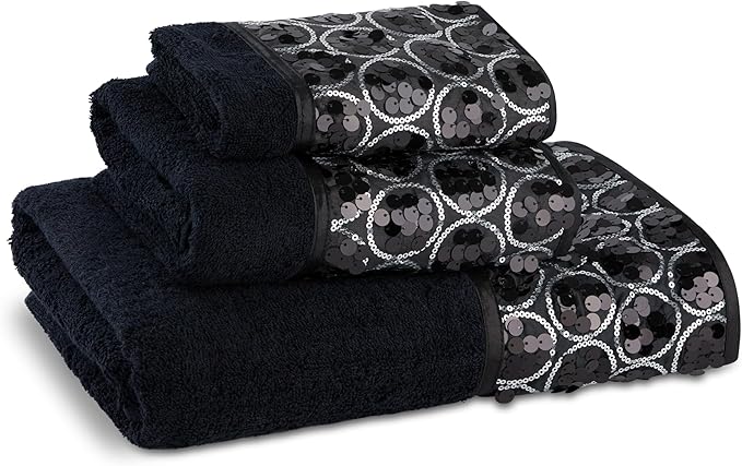 Zahari Home 4pc Sinatra Stylish Bathroom Accessories Set Black Soap Dispenser/Lotion Pump, Tumbler, Tooth Brush Holder and Soap Dish Modern Luxury Decor Bling Mosaic Glass Black Bathroom Accessories