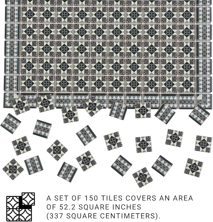 150 pcs, Dollhouse Flooring, 1:12 Scale Doll House Tiles, Miniature Checkerboard Floor, REDUCIO! (Gothic Mosaic)