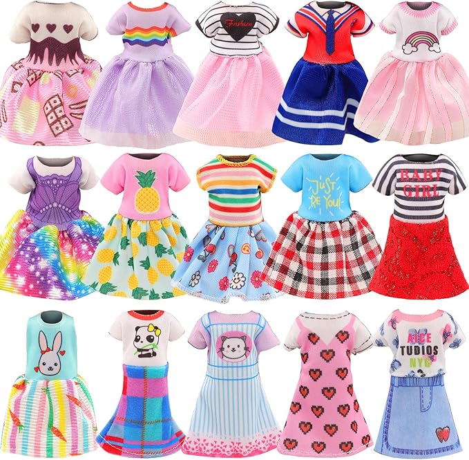 30 PCS Mini 6 Inch Doll Clothes and Accessories Include 4 Tops, 4 Pants for Boy Dolls, 5 Dresses , 2 Swimsuit and 2 Shoes, 10 Outfits Hangers Pocket Glasses Headset Crown for 5.3-6 Inch Dolls