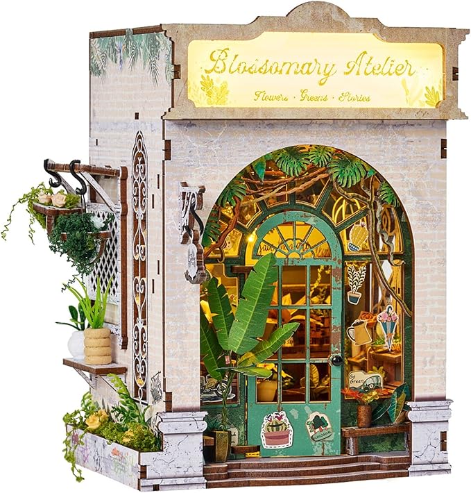 Book Nook Kit，DIY Miniature Dollhouse Kit for Adults and Teens，3D Wooden Tiny House for Family and Friends，Bookshelf Decor in Halloween/Christmas（Book Store） (White Cottage)