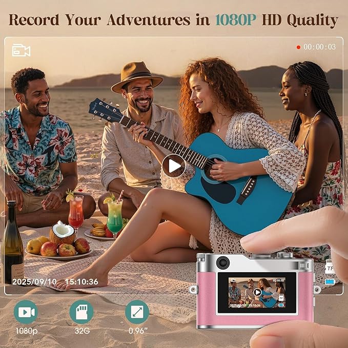 Mini Keychain Camera,1080P Retro Digital Camera,0.96'' Display with Camera Keychain and Flash,Retro Small Portable,The Pocket Cameras for Travel Party or Valentine's Day Gift for Best Friends (Pink)