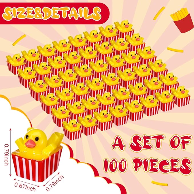 Seenelling 100 Pcs Summer Mini Resin French Fries Ducks Tiny French Fries Duck Figurines for Miniature Landscape Garden Accessories Dollhouse Summer Holiday Decoration