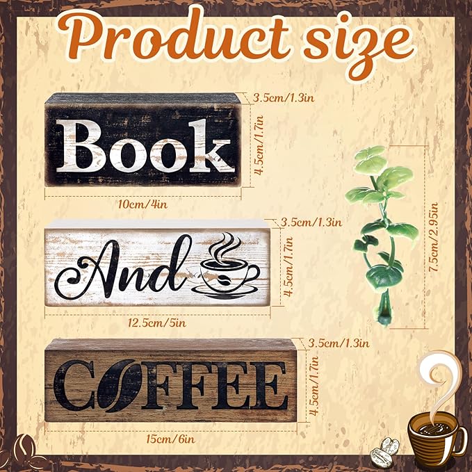 Moucuny 4 Pcs Farmhouse Wooden Tabletop Decor Farmhouse Coffee Tiered Tray Decor Rustic Eucalyptus Leaves Wood Block Sign Gift Sweet Home Centerpiece Home and Café Table Decoration